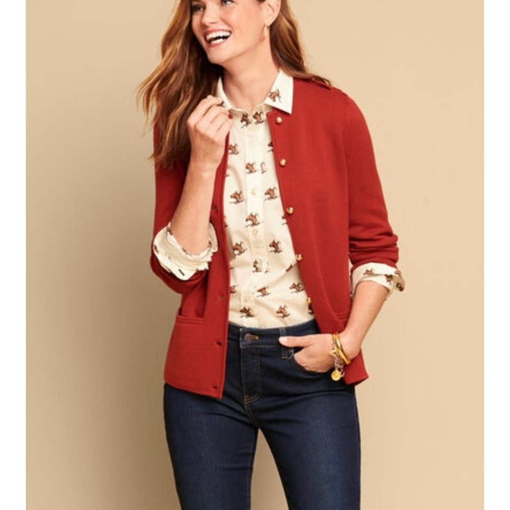 Talbots Merino Blend Military Sweater Jacket Cardigan Sweater L Epaulette Knit